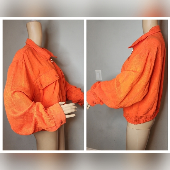 Anthropologie Cartonnier Orange Jaquard Full Zip Eisenhower Jacket Large - Picture 16 of 17